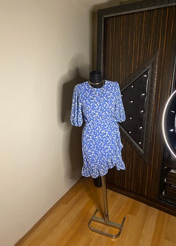 Mavi Mini Bohem Elbise Fırfırlı - Görsel 3