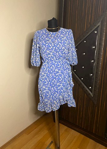 Mavi Mini Bohem Elbise Fırfırlı - Görsel 4