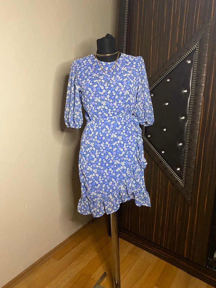 Mavi Mini Bohem Elbise Fırfırlı - Görsel 4