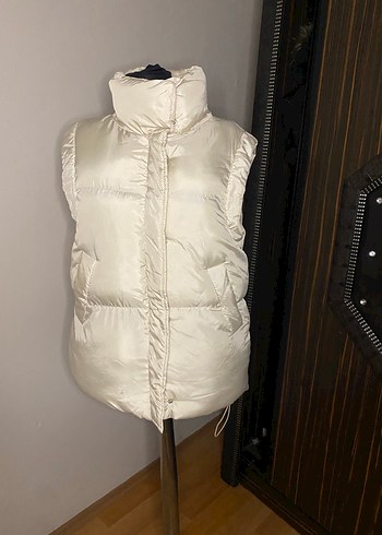 Bej Yüksek Yakalı Kadın Şişme Yelek - Görsel 3