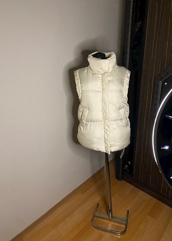 Bej Yüksek Yakalı Kadın Şişme Yelek - Görsel 6