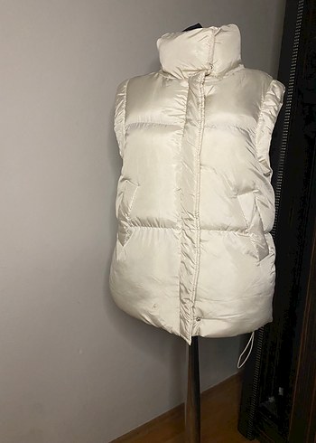 Bej Yüksek Yakalı Kadın Şişme Yelek - Görsel 5