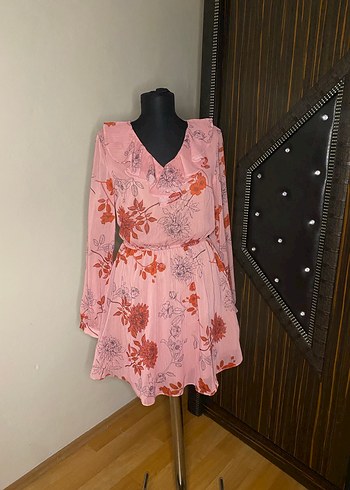 Pembe Bohem V Yaka Mini Elbise - Görsel 4