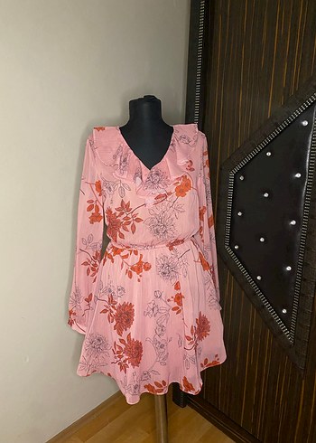 Pembe Bohem V Yaka Mini Elbise - Görsel 3