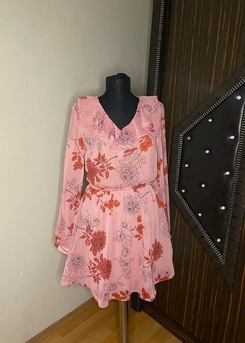 Pembe Bohem V Yaka Mini Elbise - Görsel 2