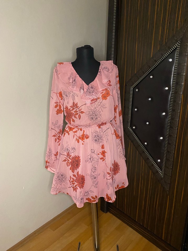 Pembe Bohem V Yaka Mini Elbise - Görsel 4