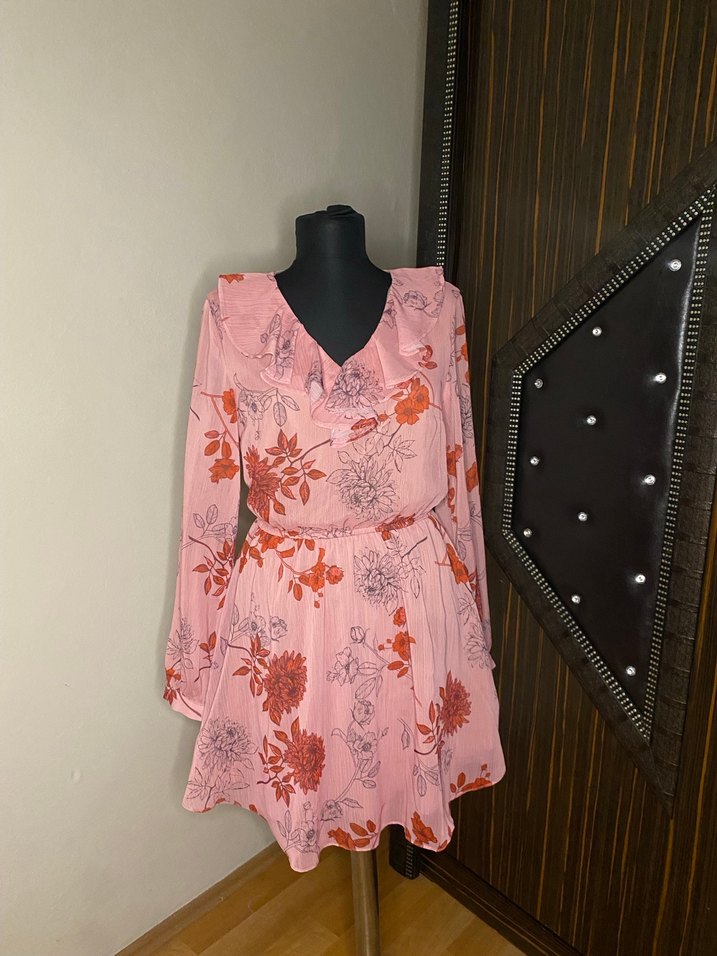 Pembe Bohem V Yaka Mini Elbise - Görsel 3