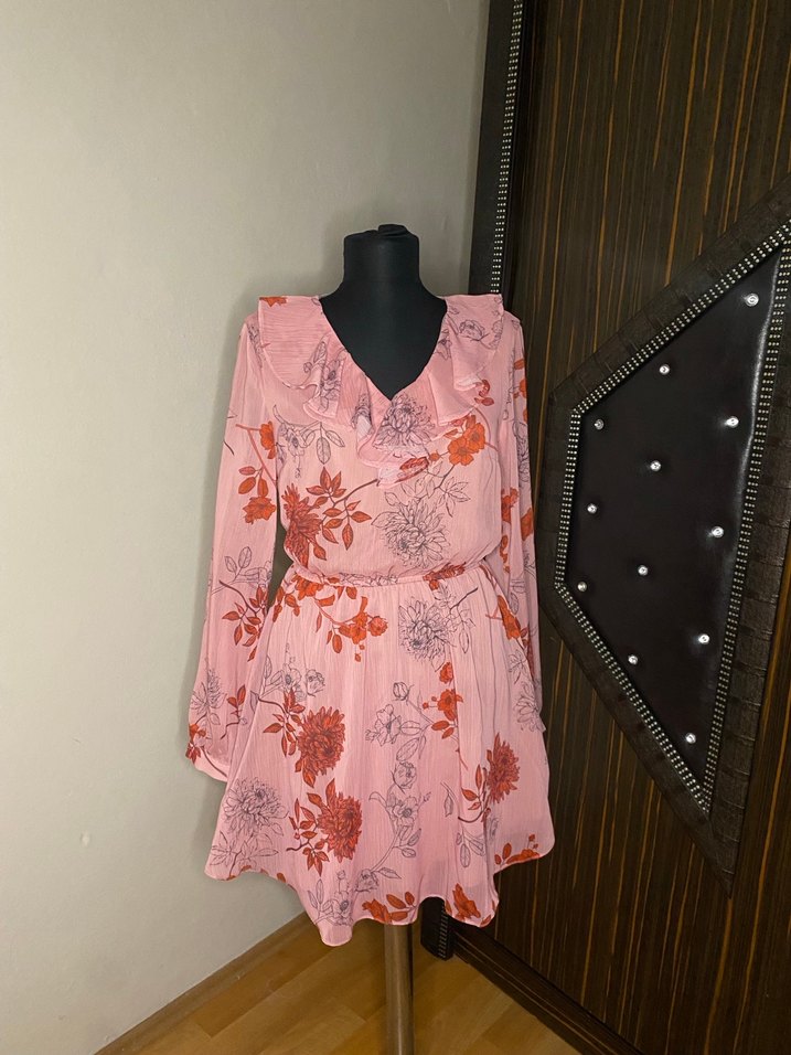 Pembe Bohem V Yaka Mini Elbise - Görsel 2