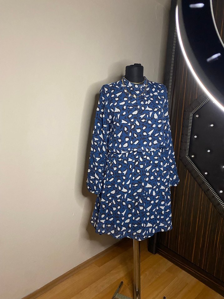 Bohem Mini Tunik Mavi Batik Desenli - Görsel 2