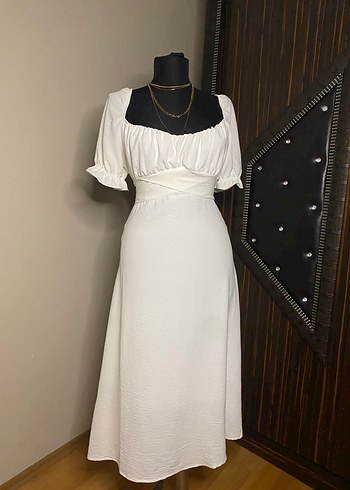 Beyaz Uzun Keten Elbise - Görsel 2