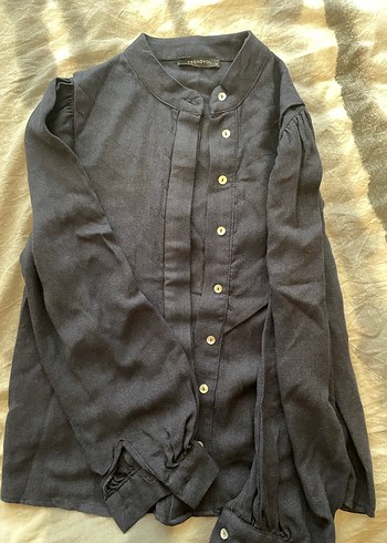 Lacivert Kadın Keten Gömlek - Görsel 2