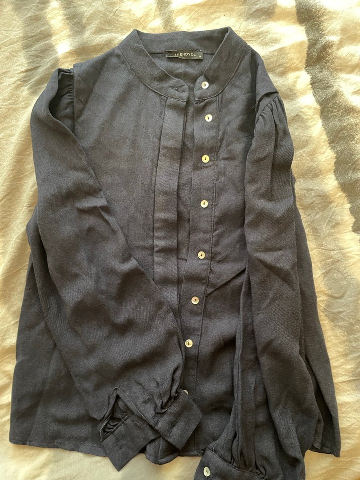 Lacivert Kadın Keten Gömlek - Görsel 2