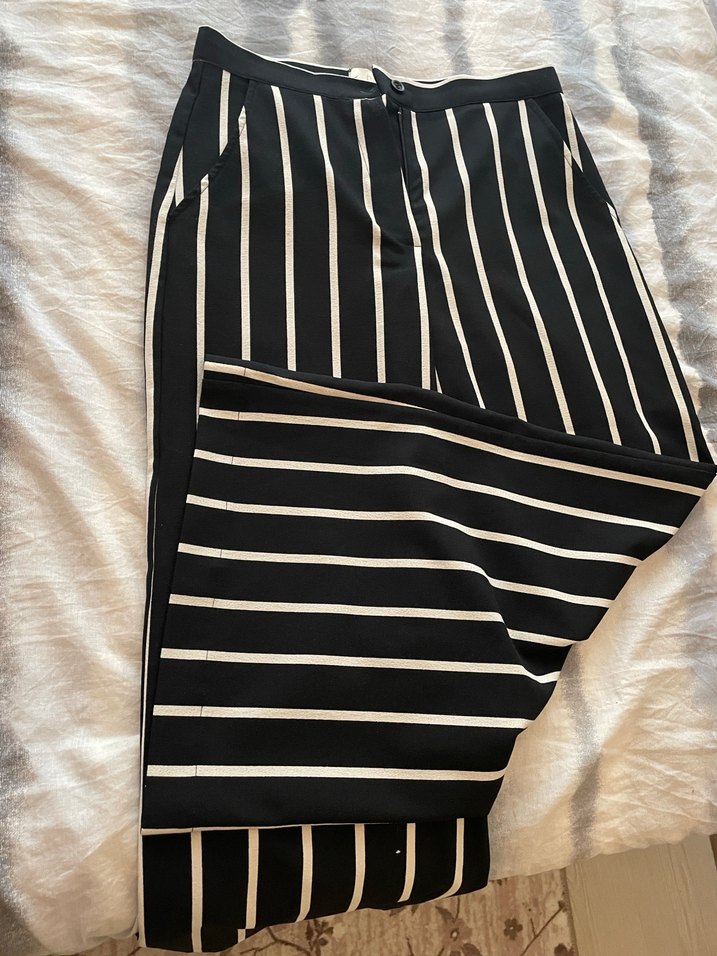 Pembe iKadın Kumaş Pantolon çizgili kumaş pantolon ve siyah kot - Görsel 5