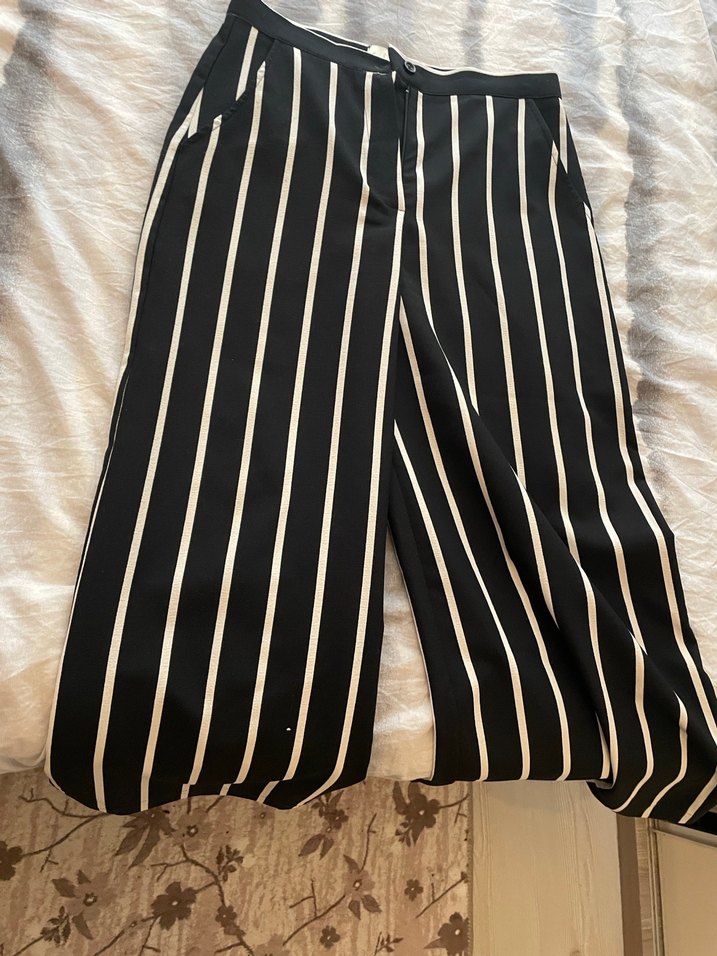 Pembe iKadın Kumaş Pantolon çizgili kumaş pantolon ve siyah kot - Görsel 4