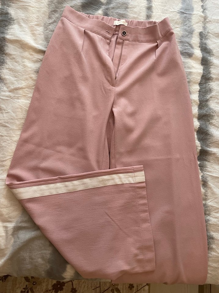 Pembe iKadın Kumaş Pantolon çizgili kumaş pantolon ve siyah kot - Görsel 3