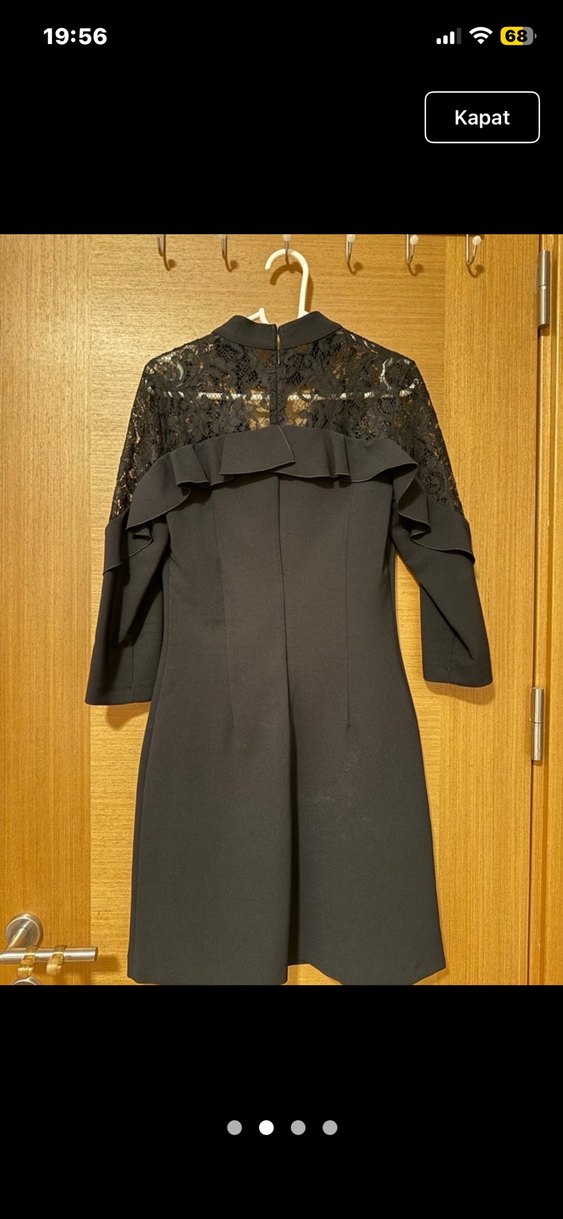 Dantelli ve Fırfırlı Siyah Midi Elbise - Görsel 2