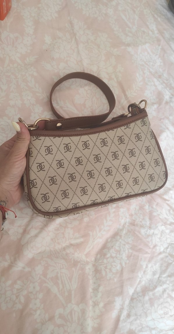 Bej Baskılı Deri Kadın Omuz Çantası - Görsel 3