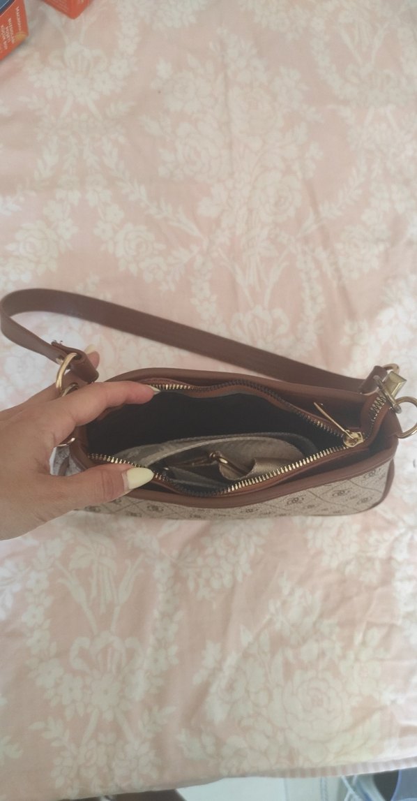 Bej Baskılı Deri Kadın Omuz Çantası - Görsel 2