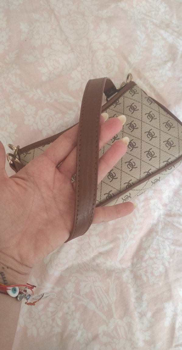 Bej Baskılı Deri Kadın Omuz Çantası - Görsel 4