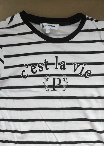 Baskılı Beyaz Çizgili Kadın Tişört - Görsel 3