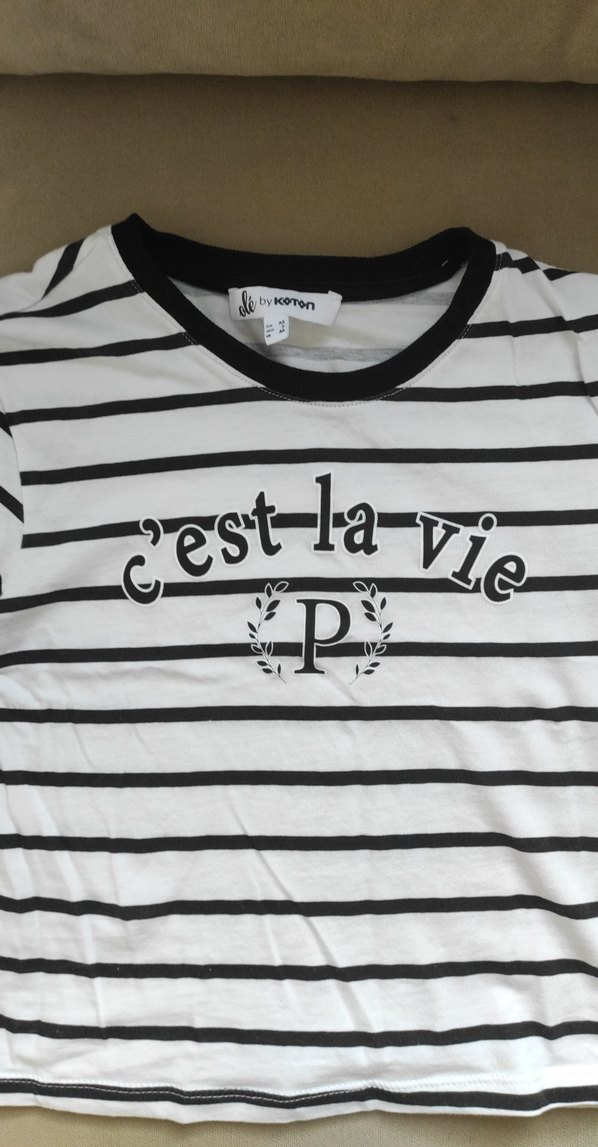 Baskılı Beyaz Çizgili Kadın Tişört - Görsel 3