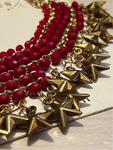 Yıldızlı bordo kolye - Görsel 2