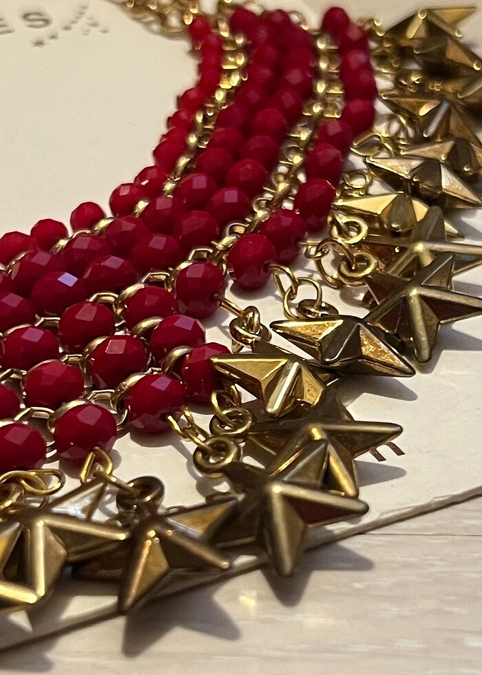 Yıldızlı bordo kolye - Görsel 2