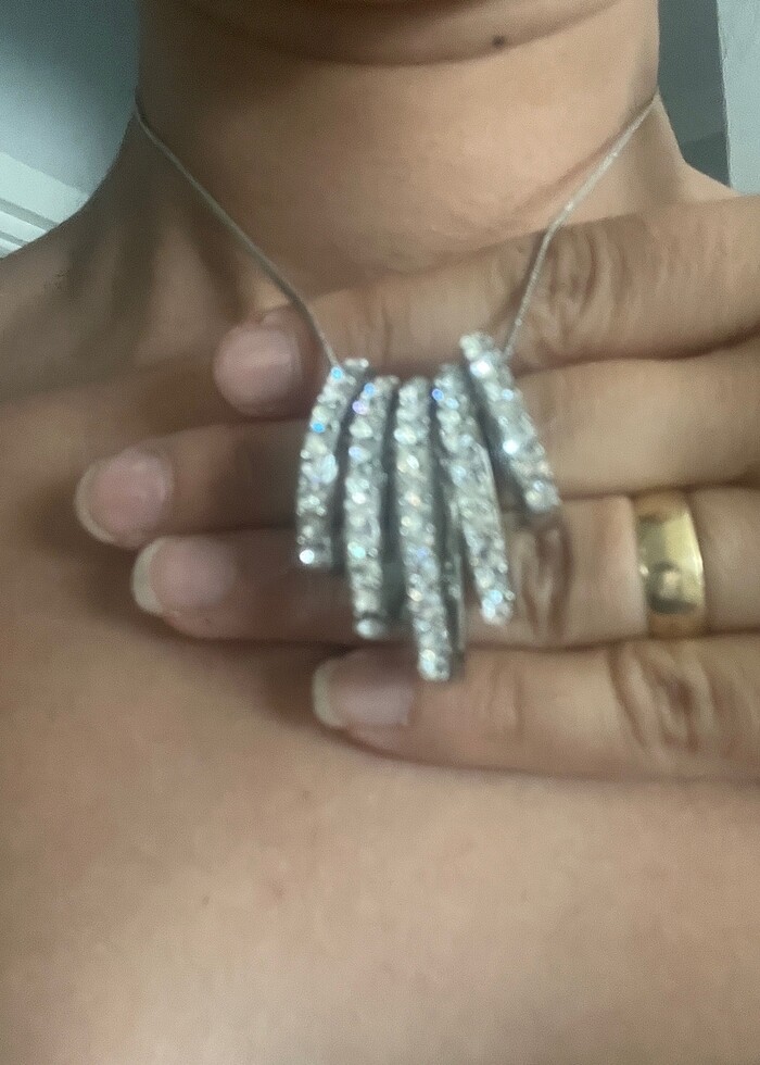 Zirkon taşlı çelik kolye - Görsel 3