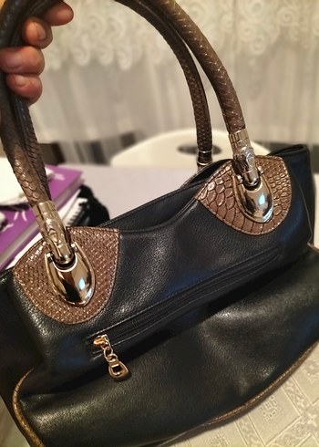 Klasik Siyah Deri Yılan Desenli Kadın Çanta - Görsel 2