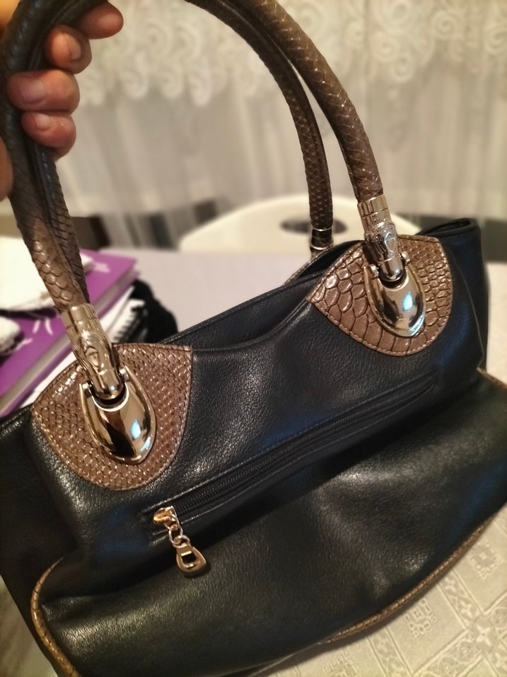 Klasik Siyah Deri Yılan Desenli Kadın Çanta - Görsel 2