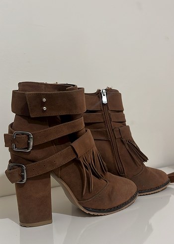 Kahverengi Süet Tokalı Bohem Kadın Bot ve çantası - Görsel 3