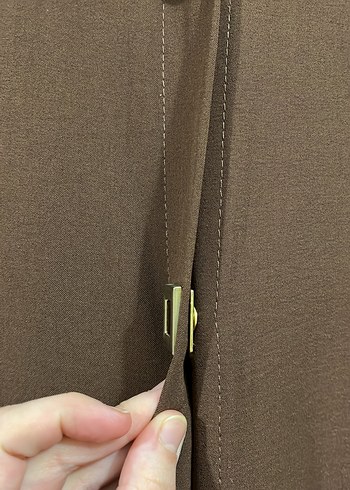 Düğmeli Uzun Kahverengi Kadın Tunik - Görsel 3