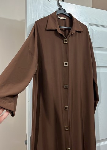 Düğmeli Uzun Kahverengi Kadın Tunik - Görsel 2