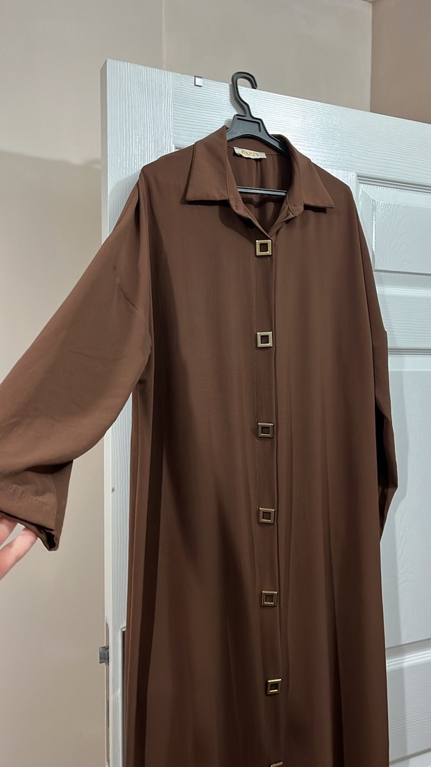 Düğmeli Uzun Kahverengi Kadın Tunik - Görsel 2