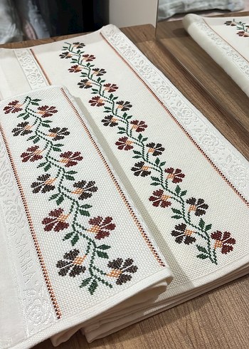 Etamin Nakışlı el emeği analı kızlı Havlu Seti - Görsel 4