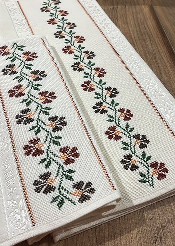 Etamin Nakışlı el emeği analı kızlı Havlu Seti - Görsel 2