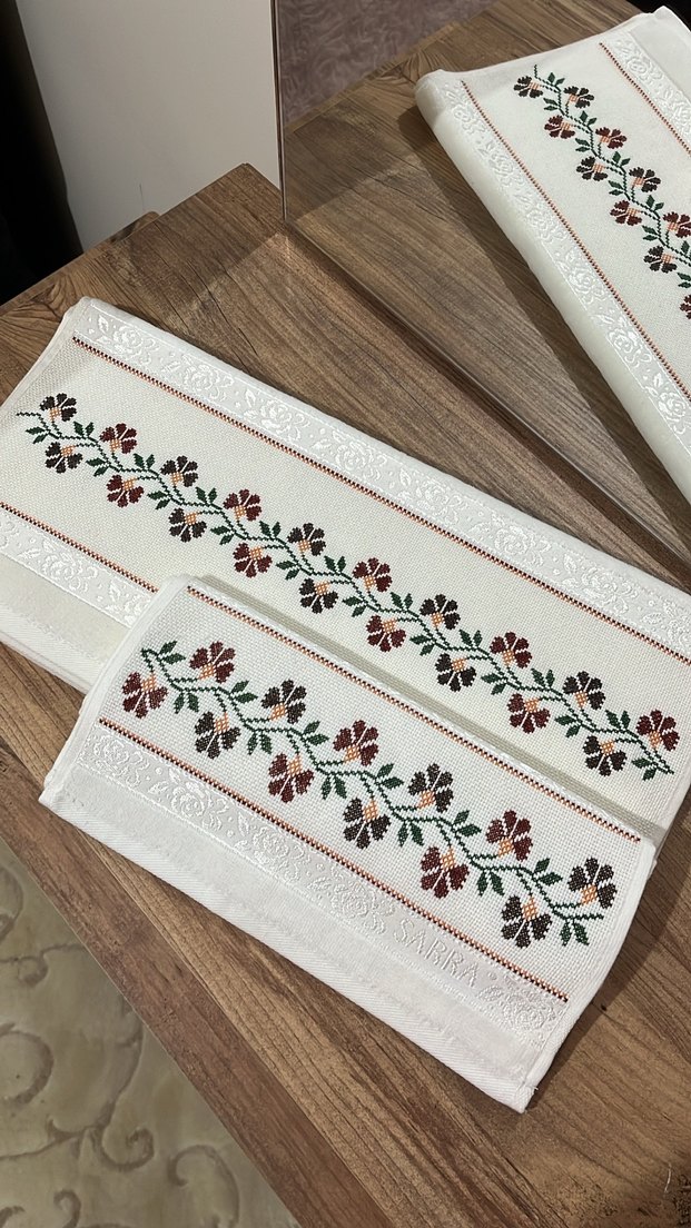Etamin Nakışlı el emeği analı kızlı Havlu Seti - Görsel 3