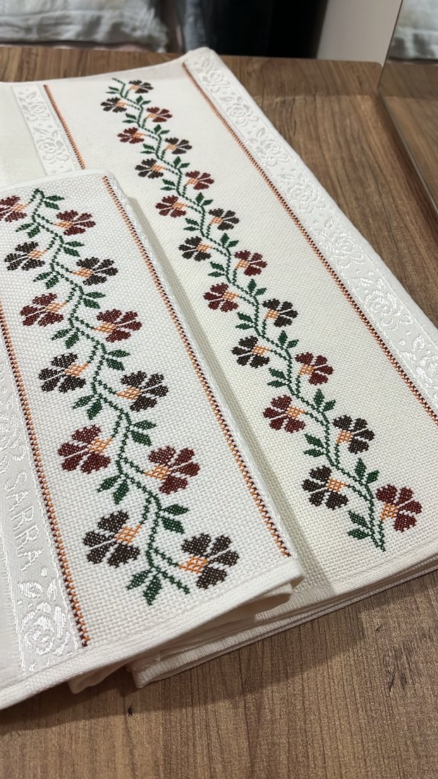 Etamin Nakışlı el emeği analı kızlı Havlu Seti - Görsel 2