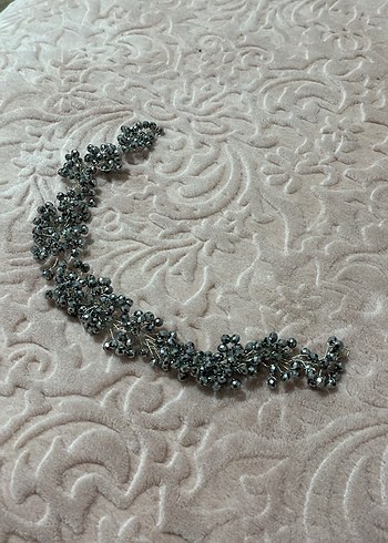 Boncuklu Gri Örgü Saç Aksesuarı - Görsel 2