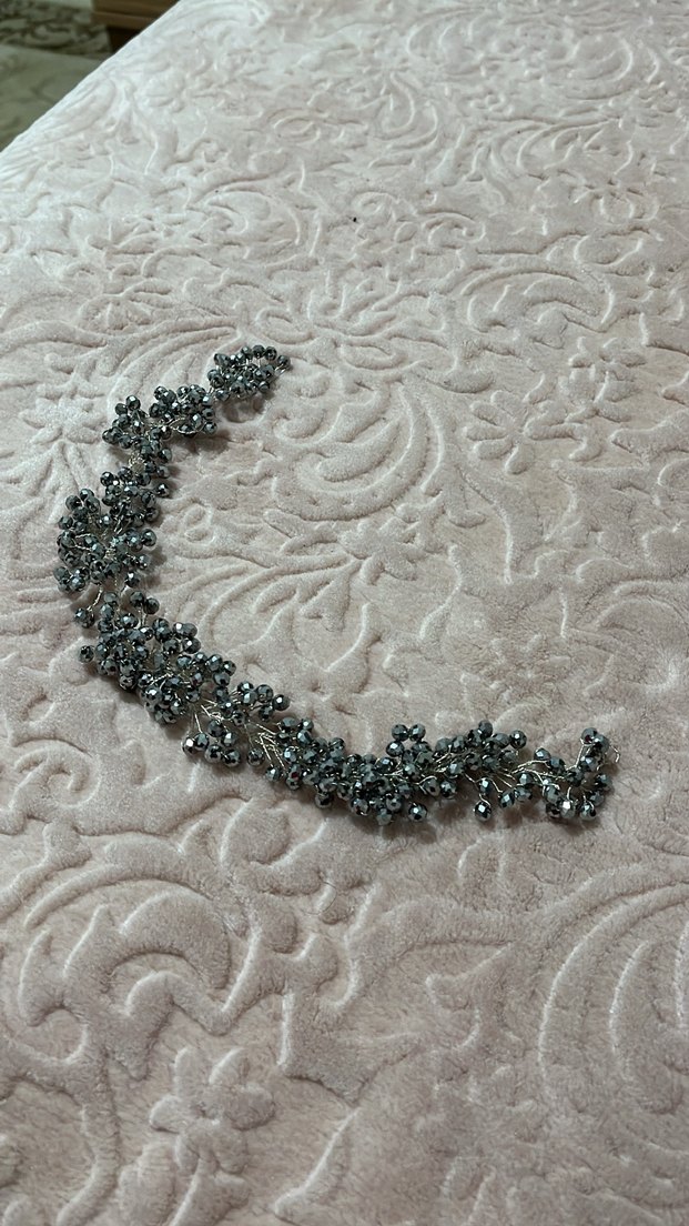 Boncuklu Gri Örgü Saç Aksesuarı - Görsel 2