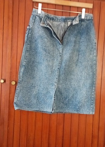 Gri Mavi Pileli Hamile Midi Kot Etek - Görsel 6