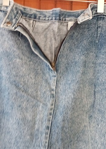 Gri Mavi Pileli Hamile Midi Kot Etek - Görsel 5