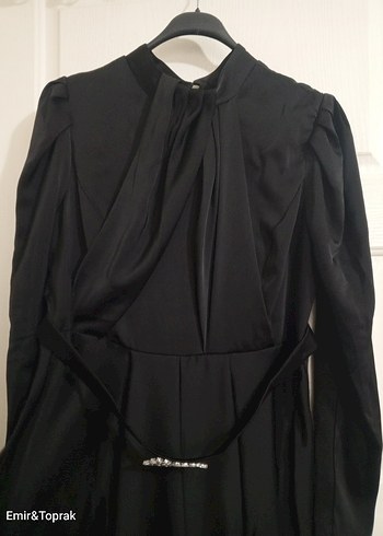 Kemerli Siyah Uzun Kollu Abiye - Görsel 2