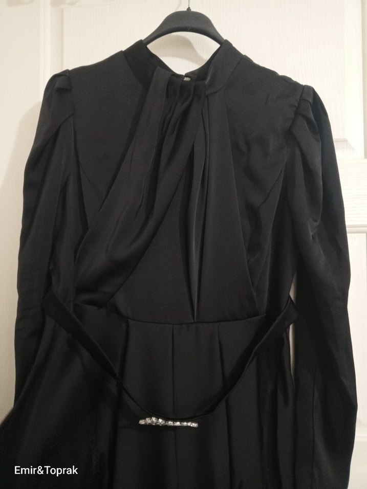 Kemerli Siyah Uzun Kollu Abiye - Görsel 2