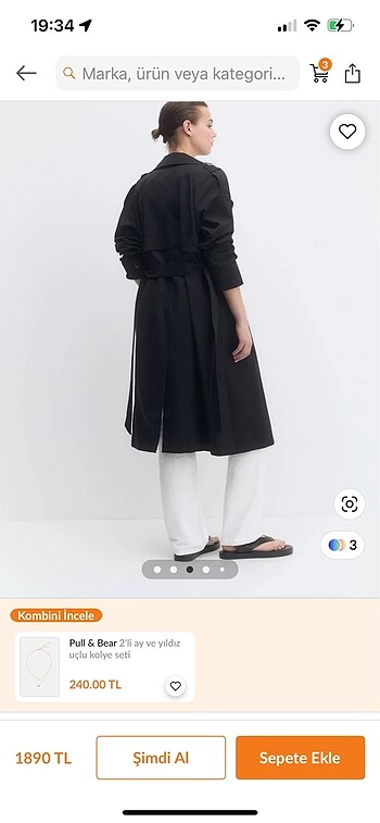 Pull and Bear Etiketli Pull&Bear Siyah trençkot