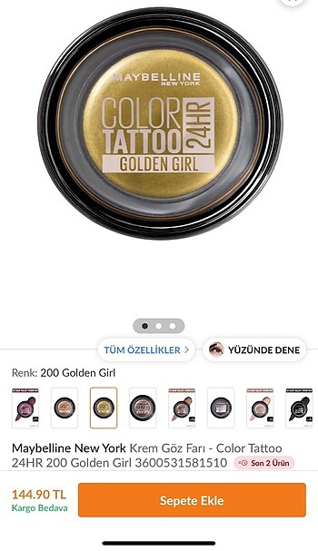 Beden Renk Maybelline color tattoo krem göz far