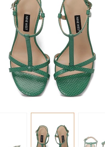 38 Beden Nine west Yeşil Parlak Yılan Desenli Topuklu Sandalet