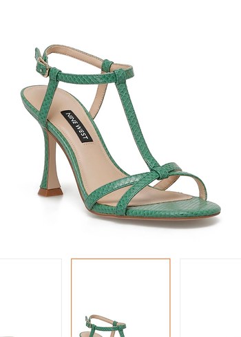 39 Beden yeşil Renk Nine west Yeşil Parlak Yılan Derisi Desenli Topuklu Sandalet