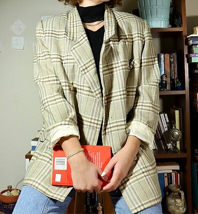 Ekoseli Krem Blazer