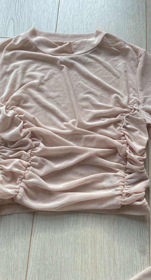 Bej Transparan Uzun Kollu Crop Top orijinal ürün - Görsel 4